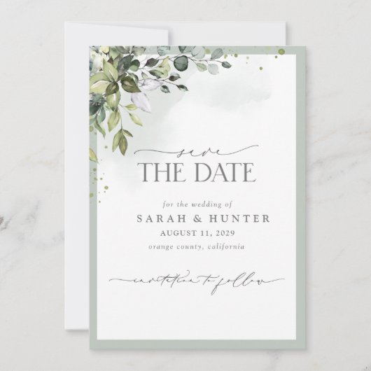 Eucalyptus Botanical Greenery Script Photo Weddens Save The Date (Voorkant)