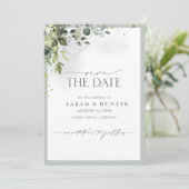 Eucalyptus Botanical Greenery Script Photo Weddens Save The Date (Staand voorkant)