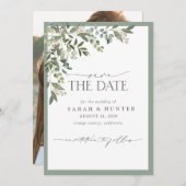 Eucalyptus Botanical Greenery Script Photo Weddens Save The Date (Voorkant / Achterkant)