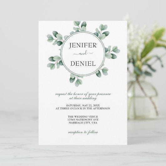 Eucalyptus Botanical Greenery Wedding Kaart (Staand voorkant)