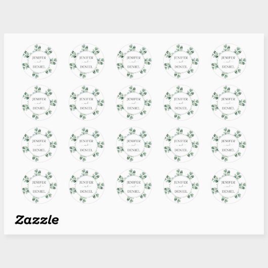 Eucalyptus Botanical Greenery Wedding Ronde Sticker (Vel)
