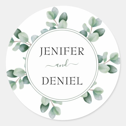 Eucalyptus Botanical Greenery Wedding Ronde Sticker (Voorkant)