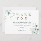 Eucalyptus Botanical Letter Baby shower Bedankkaart (Voorkant)
