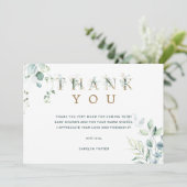 Eucalyptus Botanical Letter Baby shower Bedankkaart (Staand voorkant)