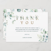 Eucalyptus Botanical Letter Baby shower Bedankkaart (Voorkant / Achterkant)