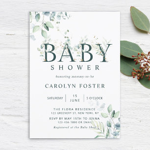 Eucalyptus Botanical Letter Baby shower Kaart
