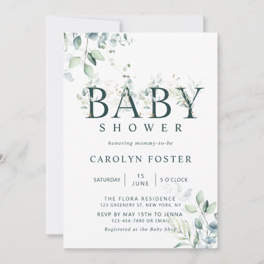 Eucalyptus Botanical Letter Baby shower Kaart (Voorkant)