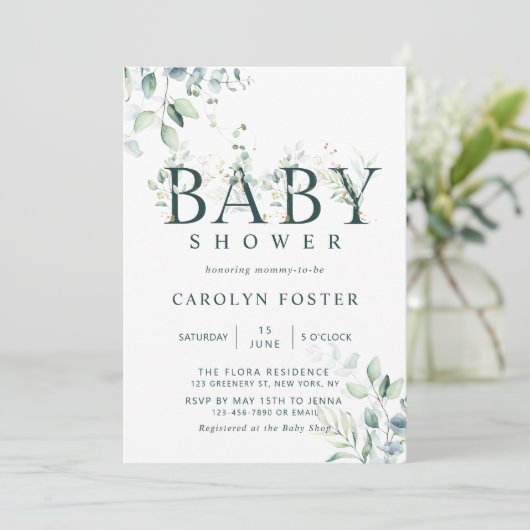 Eucalyptus Botanical Letter Baby shower Kaart (Staand voorkant)