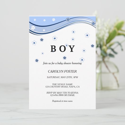 Eucalyptus Botanical Letter Boy Baby shower Invita Kaart (Staand voorkant)
