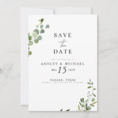 Eucalyptus Botanical QR Code Bruiloft Opslaan van  Save The Date (Voorkant)