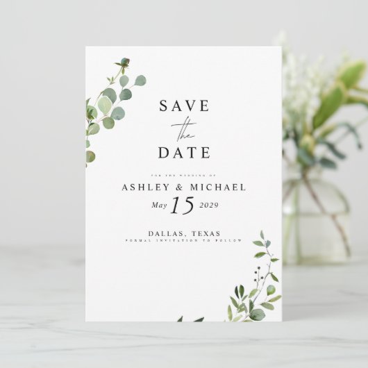 Eucalyptus Botanical QR Code Bruiloft Opslaan van Save The Date (Staand voorkant)