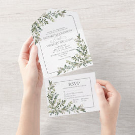 Eucalyptus Botanical Sage Green Meals Weddenschap All In One Uitnodiging