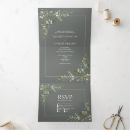 Eucalyptus Botanical Sage Green Meals Weddenschap Drieluik Uitnodiging