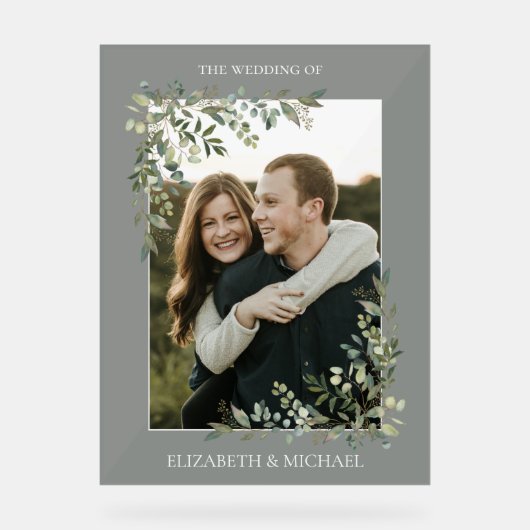 Eucalyptus Botanical Sage Green Photo Weddenschap Acryl Bord (Voorkant)