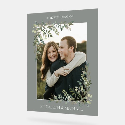 Eucalyptus Botanical Sage Green Photo Weddenschap Acryl Bord (Hoek)