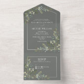 Eucalyptus Botanical Sage Green Script Weddenschap All In One Uitnodiging (Binnen)