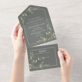 Eucalyptus Botanical Sage Green Script Weddenschap All In One Uitnodiging