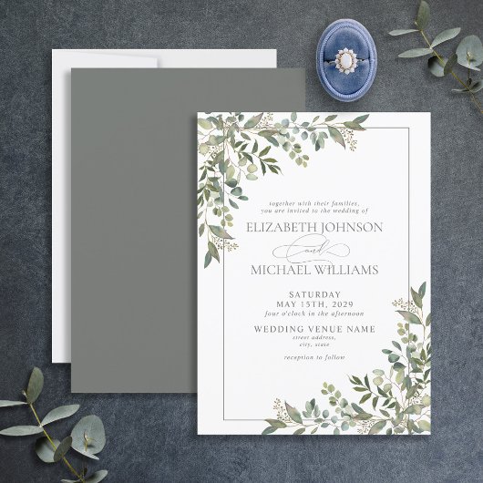 Eucalyptus Botanical Sage Green Script Weddenschap Kaart
