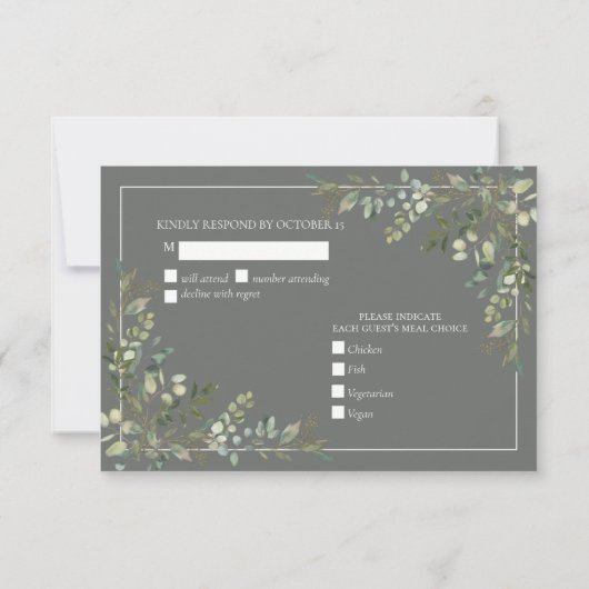 Eucalyptus Botanical Sage Green Script Weddenschap RSVP Kaartje (Achterkant)