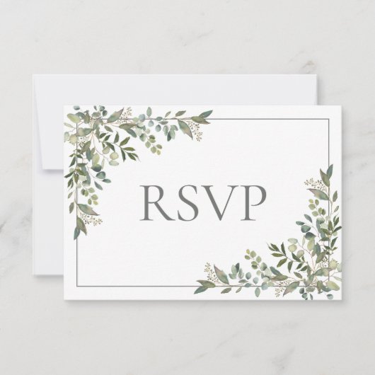 Eucalyptus Botanical Sage Green Script Weddenschap RSVP Kaartje (Voorkant)