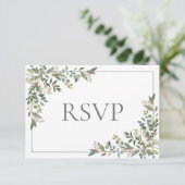 Eucalyptus Botanical Sage Green Script Weddenschap RSVP Kaartje (Staand voorkant)