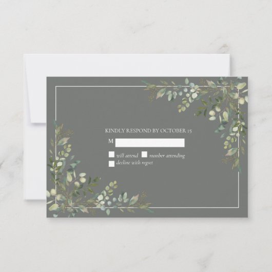 Eucalyptus Botanical Sage Green Script Weddenschap RSVP Kaartje (Achterkant)
