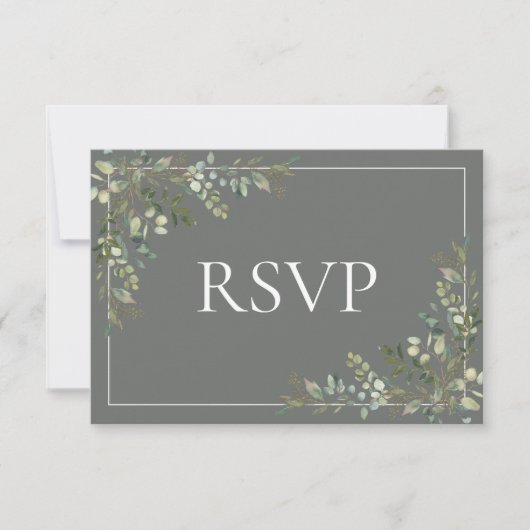 Eucalyptus Botanical Sage Green Script Weddenschap RSVP Kaartje (Voorkant)