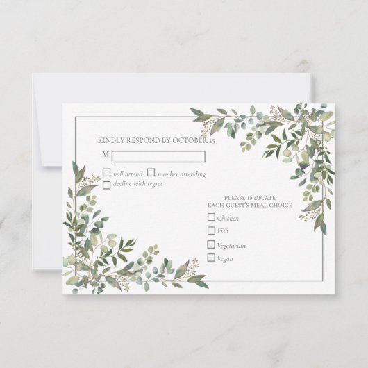 Eucalyptus Botanical Sage Green Script Weddenschap RSVP Kaartje (Achterkant)