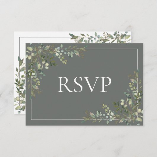 Eucalyptus Botanical Sage Green Script Weddenschap RSVP Kaartje (Voorkant / Achterkant)