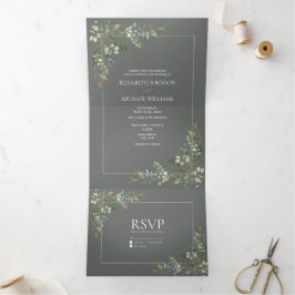 Eucalyptus Botanical Sage Green Script Wedding Tri Drieluik Uitnodiging