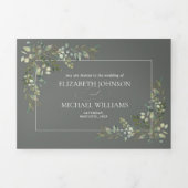 Eucalyptus Botanical Sage Green Script Wedding Tri Drieluik Uitnodiging (Cover)