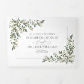 Eucalyptus Botanical Sage Green Script Wedding Tri Drieluik Uitnodiging (Cover)