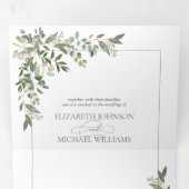 Eucalyptus Botanical Sage Green Script Wedding Tri Drieluik Uitnodiging (Binnenzijde eerst)