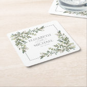 Eucalyptus Botanical Sage Green Wedding Kartonnen Onderzetters (Schuin)