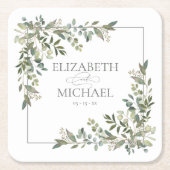 Eucalyptus Botanical Sage Green Wedding Kartonnen Onderzetters (Voorkant)