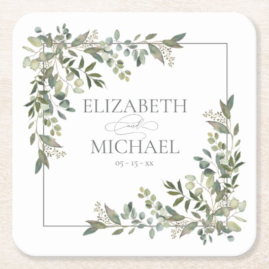 Eucalyptus Botanical Sage Green Wedding Kartonnen Onderzetters (Voorkant)