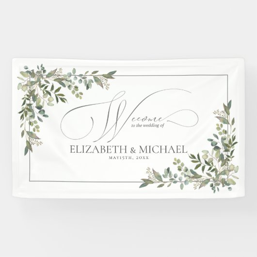 Eucalyptus Botanical Sage Green Wedding Spandoek (Horizontaal)