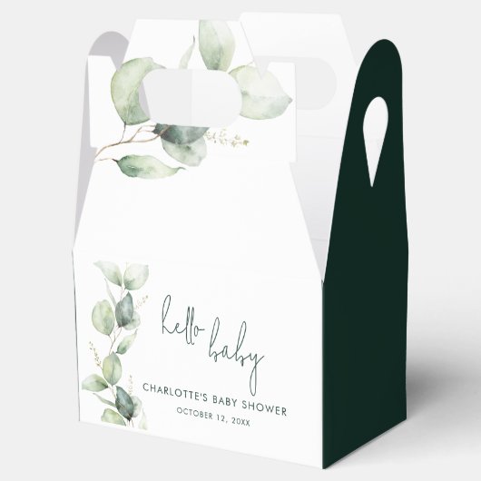 Eucalyptus Botanical Script Baby shower Bedankdoosjes (Geopend)