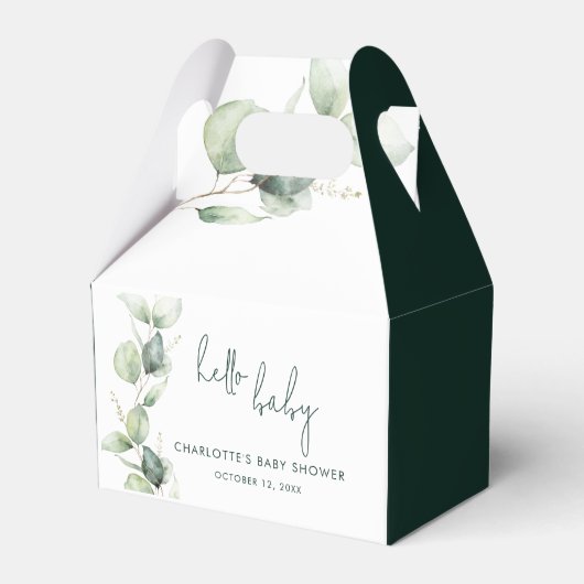 Eucalyptus Botanical Script Baby shower Bedankdoosjes (Voorkant Zijde)