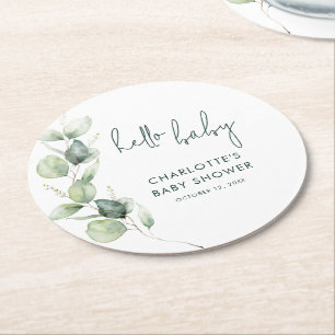Eucalyptus Botanical Script Baby shower Ronde Kartonnen Onderzetter