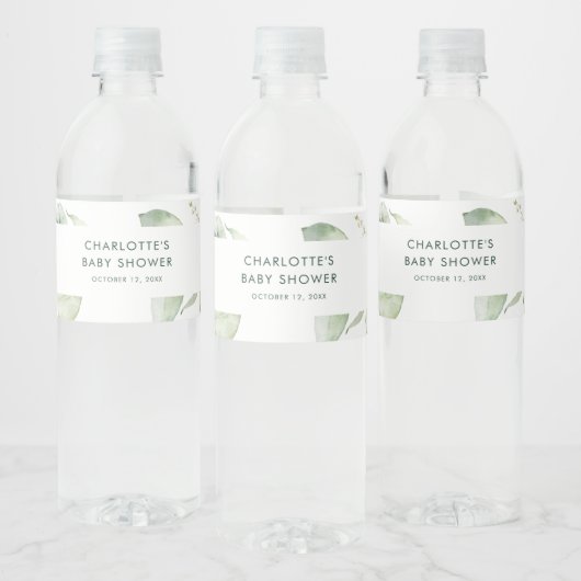 Eucalyptus Botanical Script Baby shower Waterfles Etiket (Flessen)