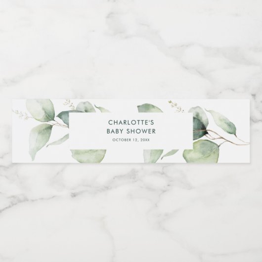 Eucalyptus Botanical Script Baby shower Waterfles Etiket (Enkel label)