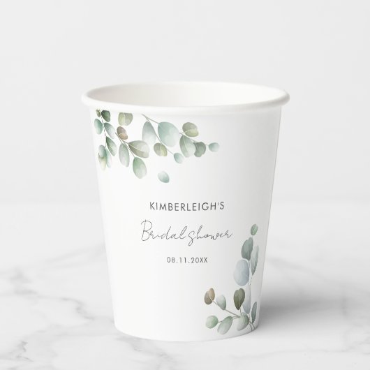 Eucalyptus Botanical Script Minimal Vrijgezellenfe Papieren Bekers (Achterkant)