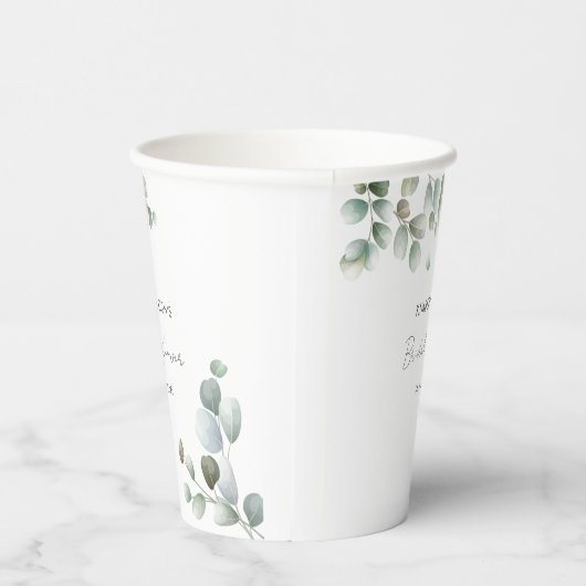 Eucalyptus Botanical Script Minimal Vrijgezellenfe Papieren Bekers (Rechts)