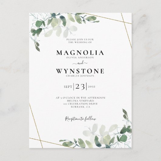 Eucalyptus Botanical Wedding Briefkaart (Voorkant)