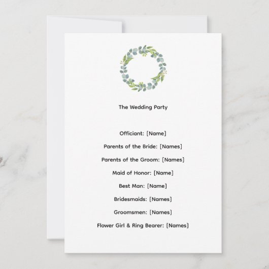 Eucalyptus Botanical Wedding Ceremony Program (Voorkant)