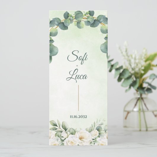 Eucalyptus Botanical Wedding Ceremony Program Kaart (Staand voorkant)