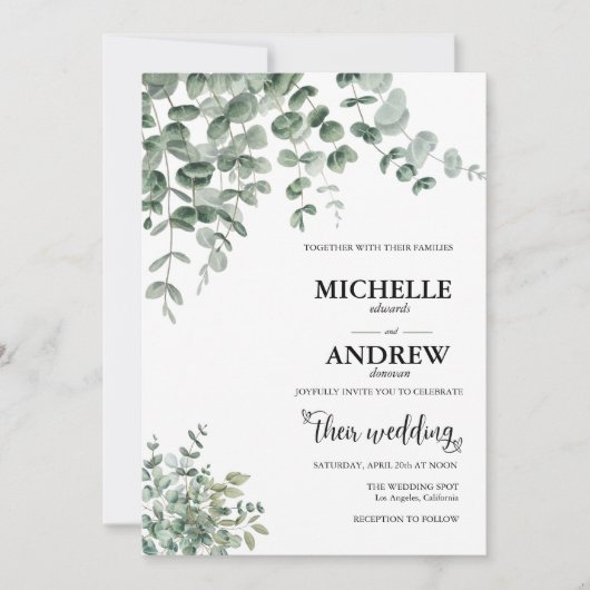 Eucalyptus Botanical Wedding Kaart (Voorkant)