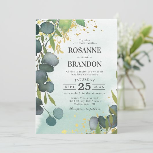 Eucalyptus Botanical Wedding Kaart (Staand voorkant)