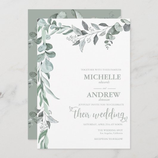 Eucalyptus Botanical Wedding Kaart (Voorkant / Achterkant)